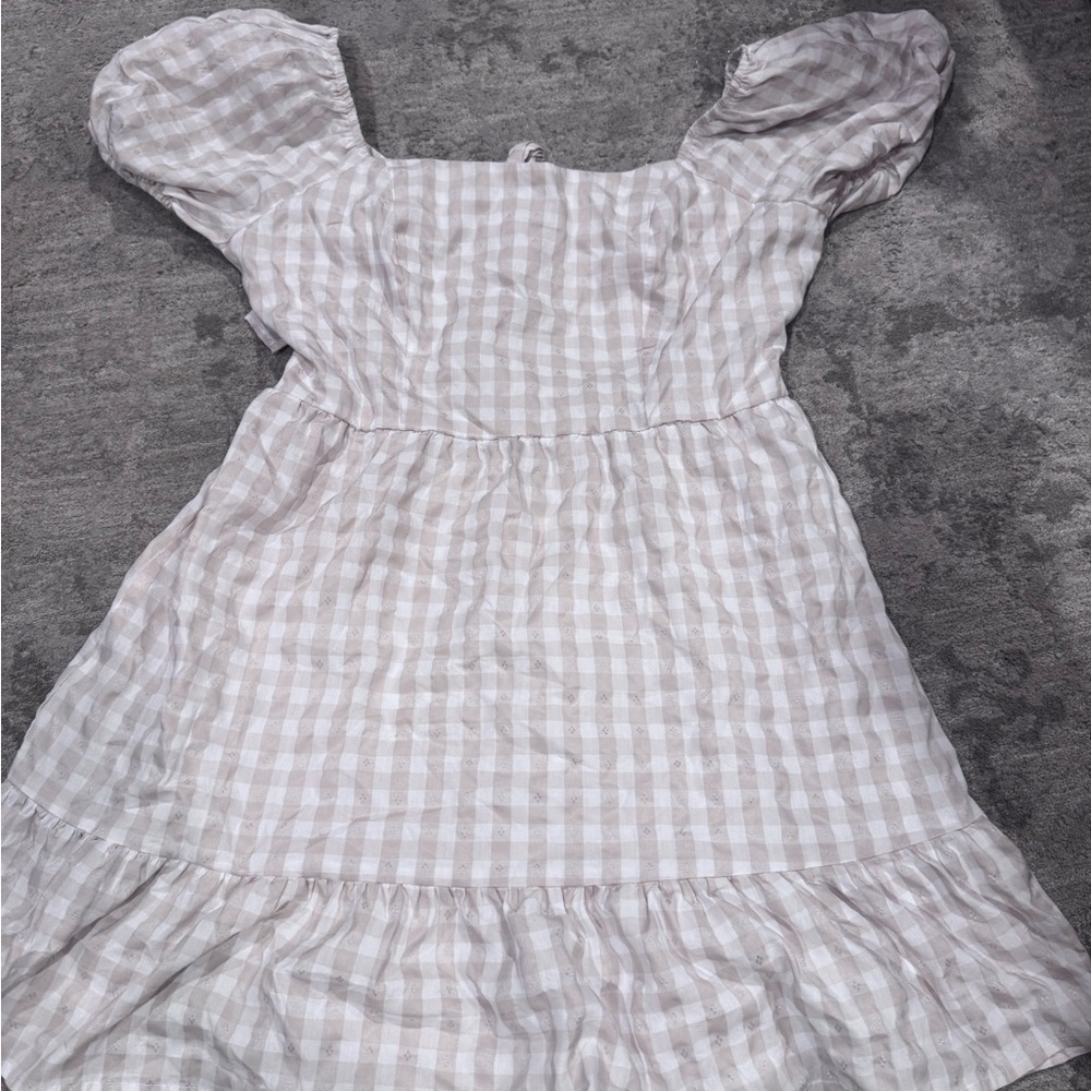 Kids Gingham Puff Sleeve Dress - Cream